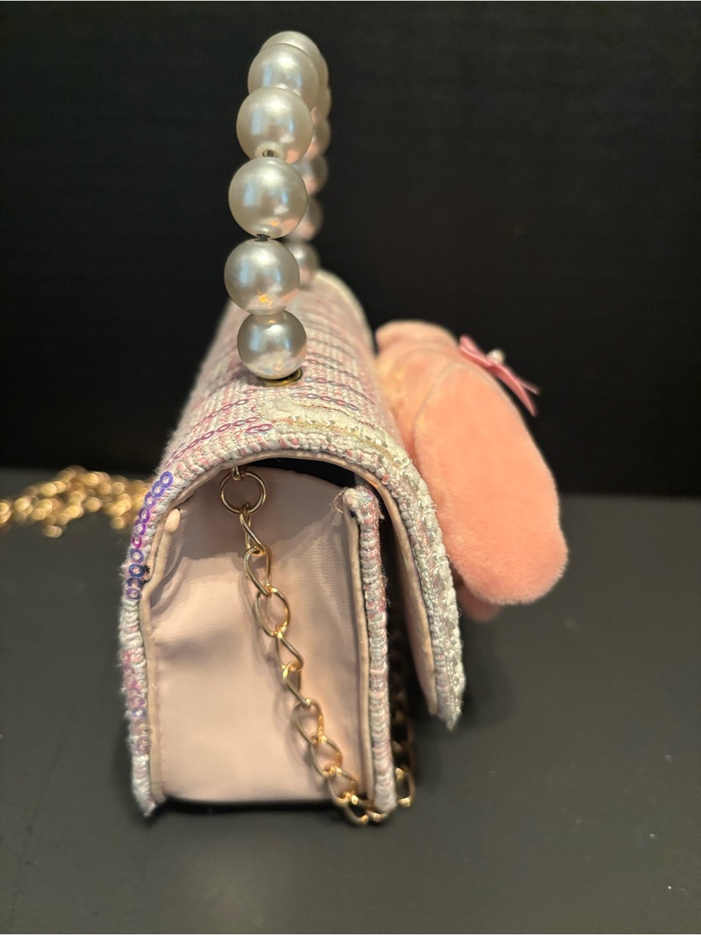 Sanrio My Melody Pink Tweed w/Sequins & Faux Pearls Child’s Purse - Picture 7 of 11